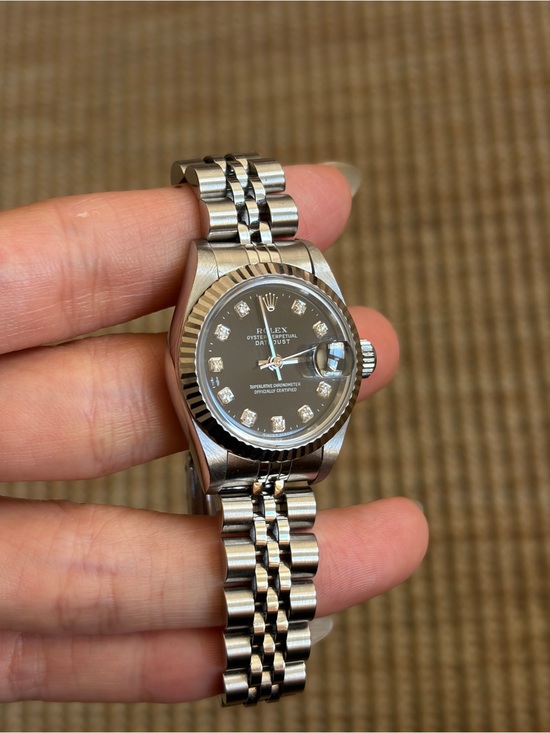 Rolex Accessories - 1997 Rolex Lady Dayjust Stainless Steel Watch Black diamond dial 26mm jubilee